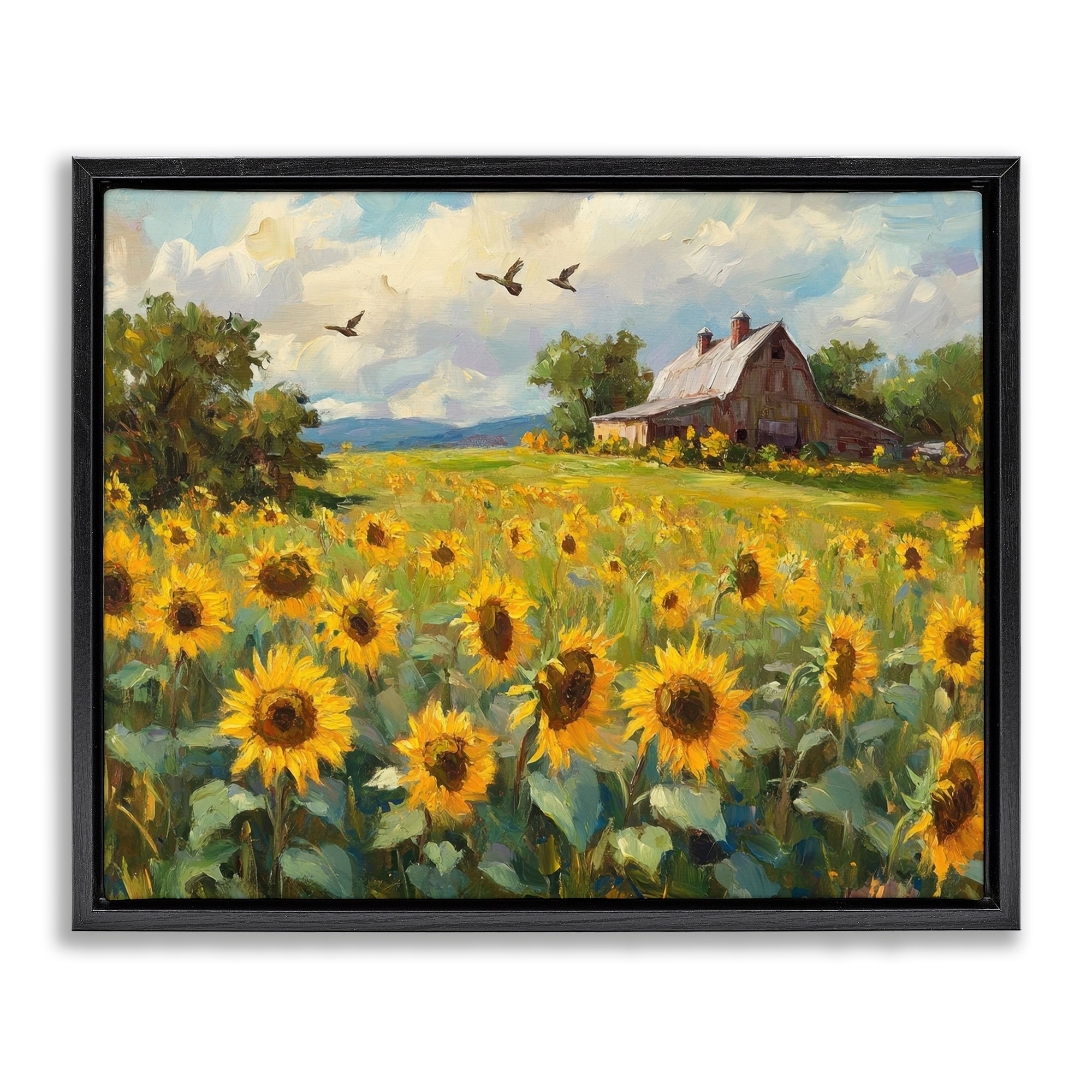 Stupell Sunflower Farm Floral Field Framed Floater Canvas Wall Art Design By Petal Prints Design