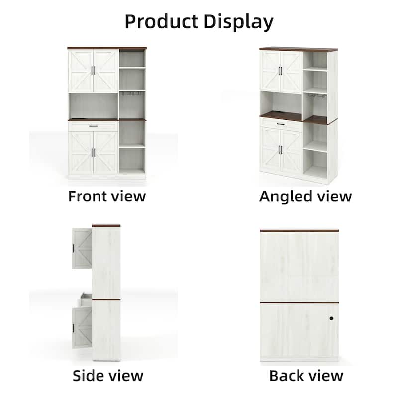 Kitchen Sideboard with Charging Station, Multifunctional Buffet Cabinet with Glass Holder, 1 Drawer & 5 Adjustable Shelves