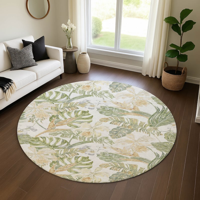 Premium Washable Super Soft Tropical Paradise Mayfield Rug - Ivory - 8' x 8'