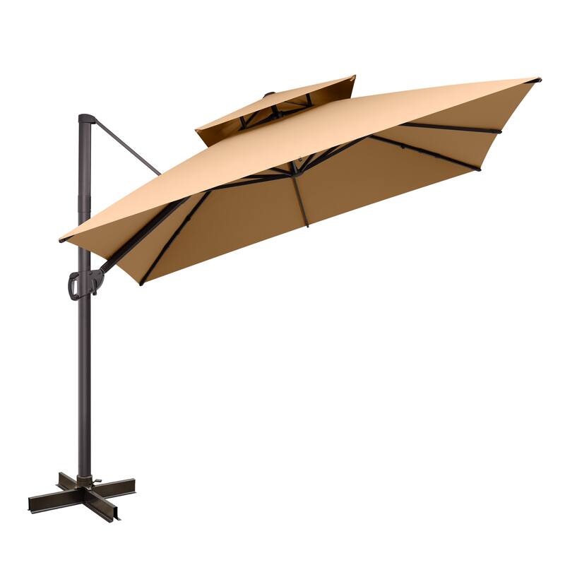 VredHom 10x10 FT Outdoor Patio Cantilever Offset Umbrella 360 degrees Rotation - Tan