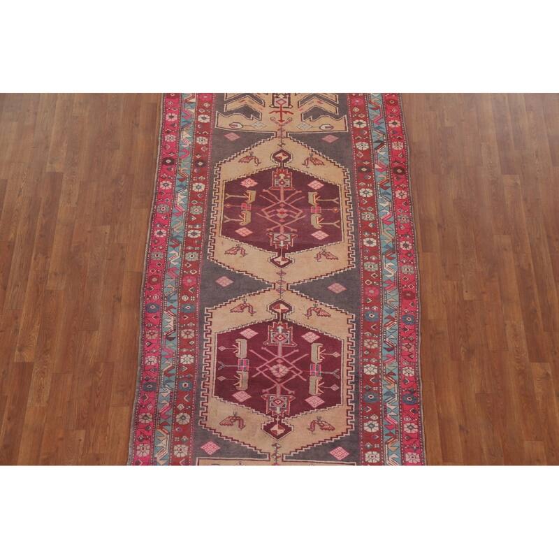 Hand Knotted Oriental 100% Wool Carpet Traditional Geometric Greys & Charcoal Meshkin Runner Rug - 9' 6'' X 3' 11''