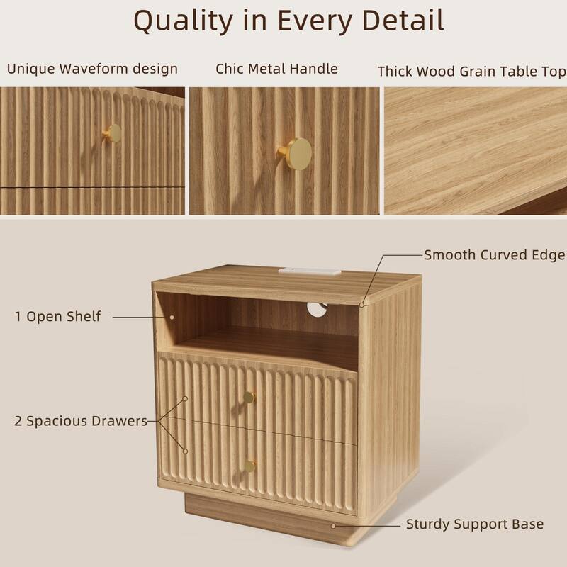 22''.72 W LED Sensor Nightstand w/Storage and Built-in Charging Station