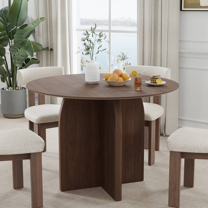 Solid Wood Round Dining Table with Finish and Elegant Arched Legs for Modern Dining Rooms & Kitchens