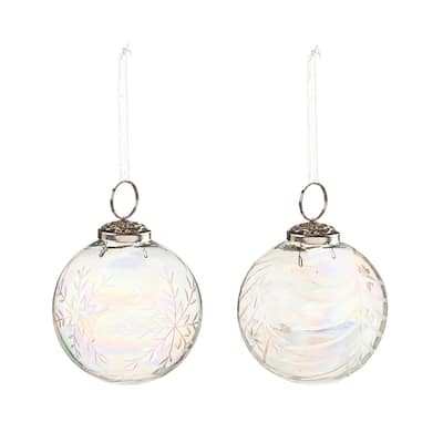 Glass Round Ornament with Snowflake Design in Gift Box, Set of 2