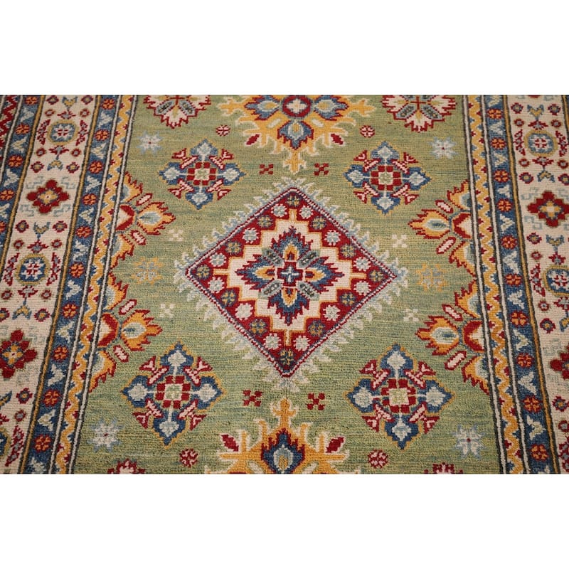 Light Green Kazak Accent Rug Handmade Wool Carpet - 3'4" x 4'9"