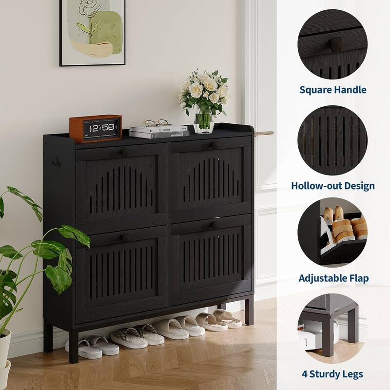 Freestanding 4 Flip Drawer Shoe Cabinet Organizer for Entryway, Hallway, Living Room