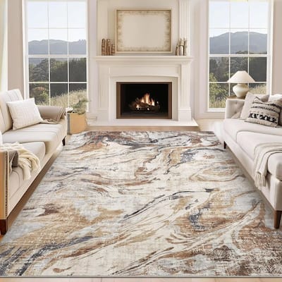 Modern Abstract Area Rug Washable Non-Slip Low Pile Rugs for Living Room Bedroom