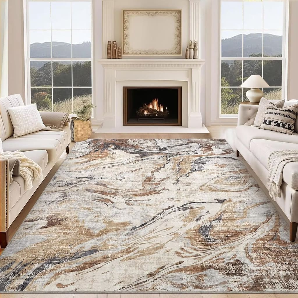 Modern Abstract Area Rug Washable Non-Slip Low Pile Rugs for Living Room Bedroom