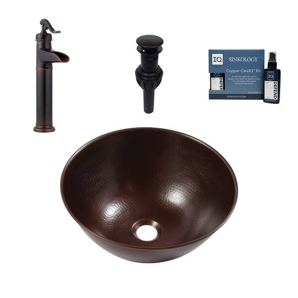 slide 2 of 14, Hubble Copper 14" Round Vessel Bath Sink with Ashfield Vessel Faucet Kit