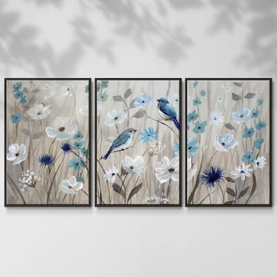 Bluebirds in Spring - Multi Piece Framed Canvas
