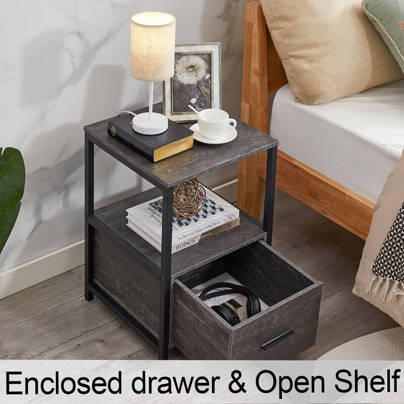 Javlergo Nightstand with Drawer, Bedside Table End Table for Bedroom Dorm Nursery Living Room, Open Storage Shelf