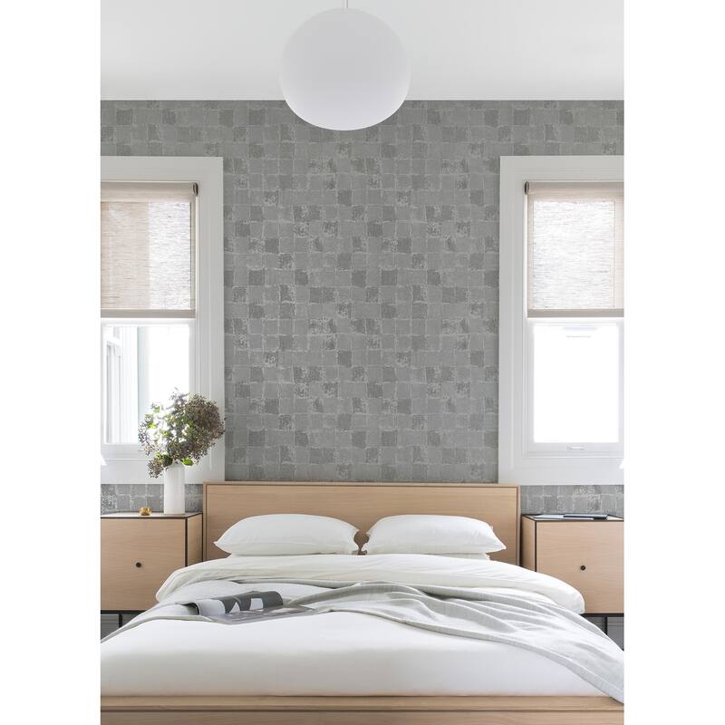 A-Street Prints Varak Silver Checkerboard Wallpaper - N/A