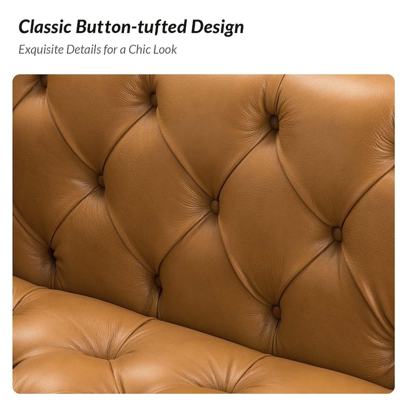 Nestor Transitional Genuine Leather Sofa with Metal Legs and Tufted Back