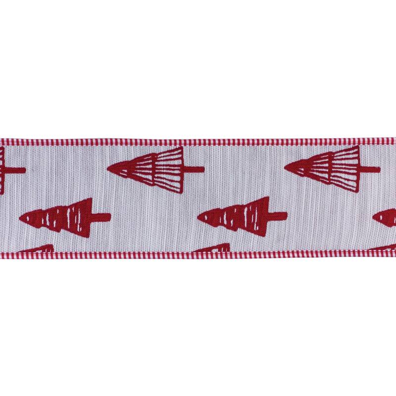 Christmas Tree Wired Craft Ribbon - 4" x 5 Yards - White and Red