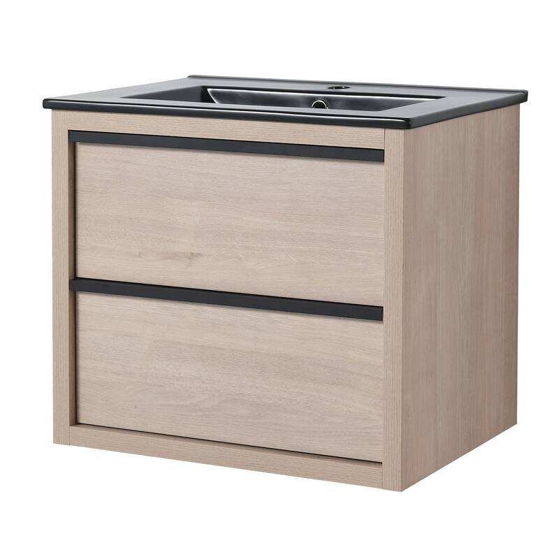 24 Inch Plywood Bathroom Vanity With Black Ceramic Sink and Two Soft Close Drawers