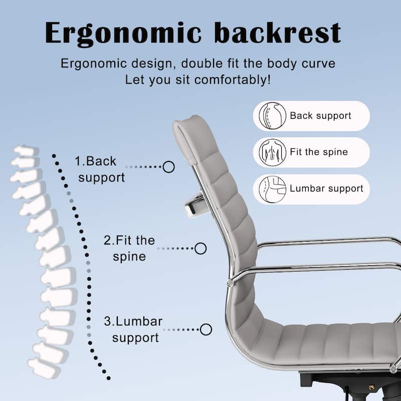 CAROCC Ribbed Computer Office Chair Swivel Lift tilt function Ergonomic Premium Leather Desk Armchair