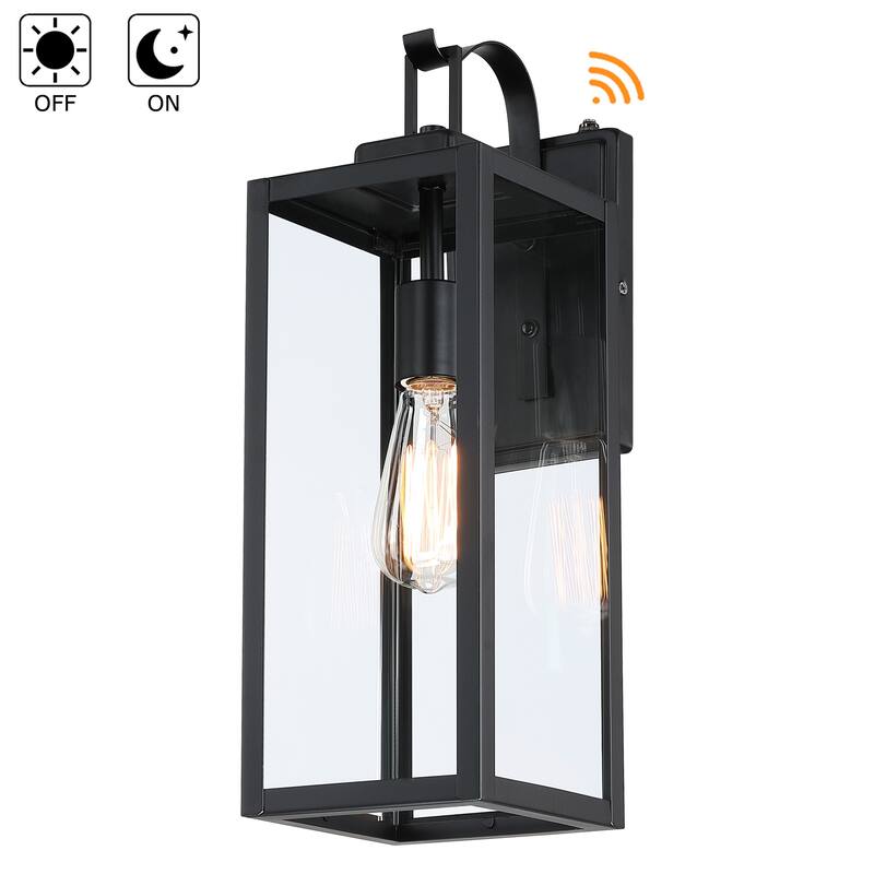 1-Light Matte Black Outdoor Wall Lantern Sconce with Dusk to Dawn