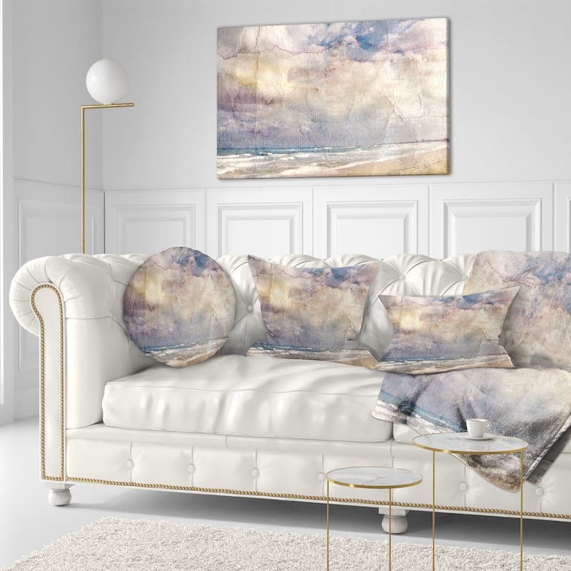 Designart "Retro Ocean Watercolor" Seascape Painting Canvas Art Print - 40 in. wide x 20 in. high
