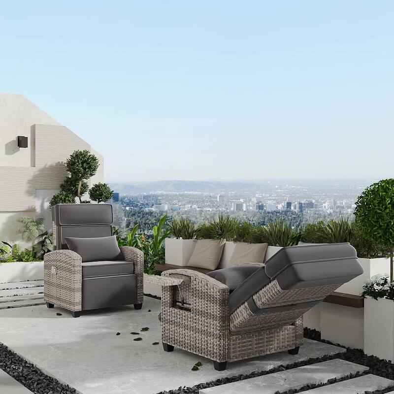 Outdoor Rattan Recliner Chair with Removable Cushion