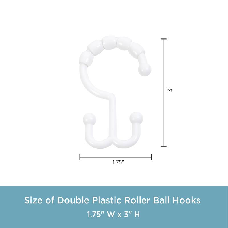 Kenney Plastic Beaded Roller Shower Curtain Double Hooks, Set of 12 - White