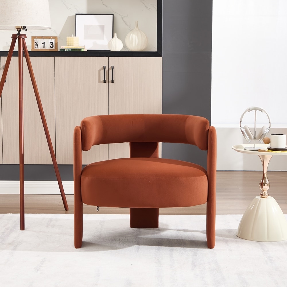 Velvet Comfy Single Sofa Chair Mid-Century Modern Armchair Wooden Legs
