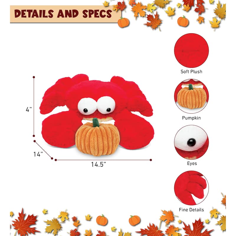 DolliBu Large Googly Eyes Red Crab Stuffed Animal with Pumpkin Decor - 14 inches