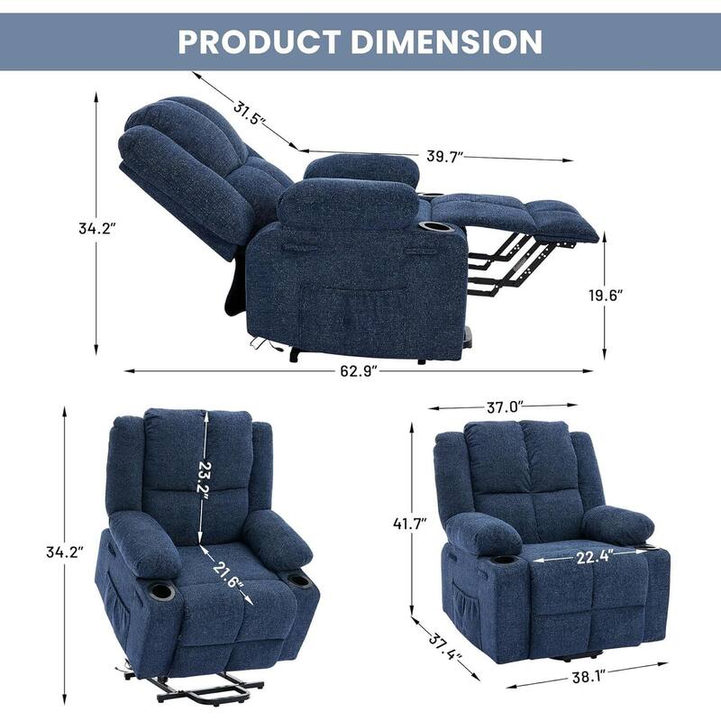 150°Adjustable Lay Flat Power Lift Recliner Sofa Chair for Elderly, Living Room