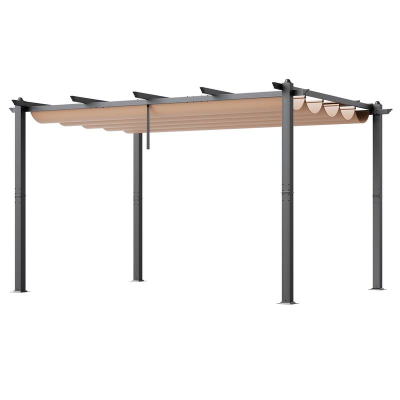 10 x 13 Feet Aluminum Outdoor Retractable Pergola with Sun Shade Adjustable Retractable Canopy
