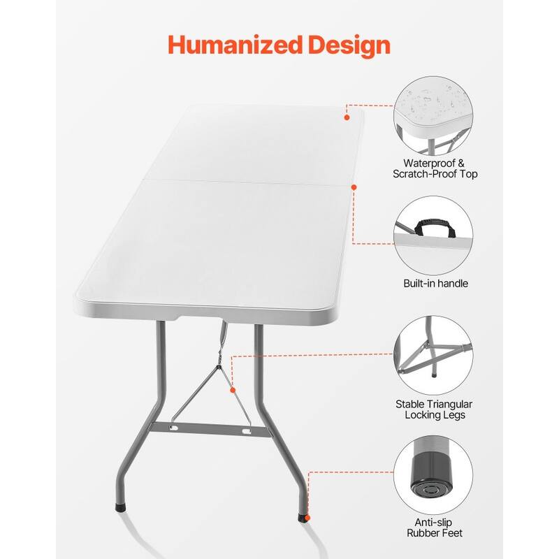 8FT Folding Camping Table Portable Picnic Desk with Handle for BBQ Tailgate and Outdoor Dining