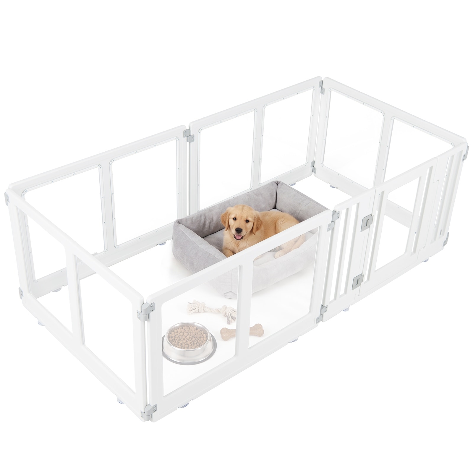 Gymax Clear Dog Playpen Transparent Pet Fence w/Door & Double Safety