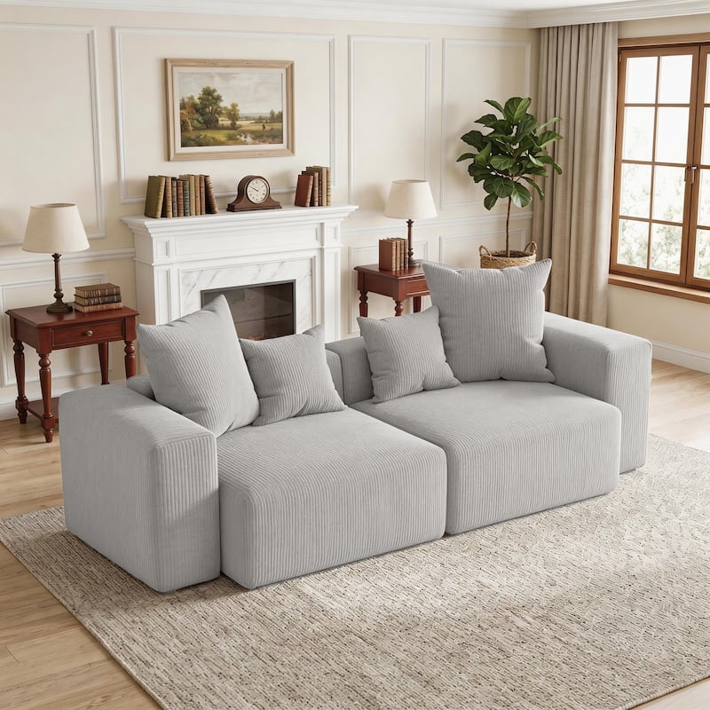 Oversized Corduroy Upholstery Modular Sofa No Assembly