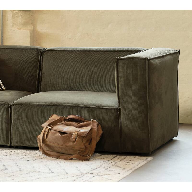 Rye Studio Deep Seat Modular End Chair - Olive Green Corduroy - Right End