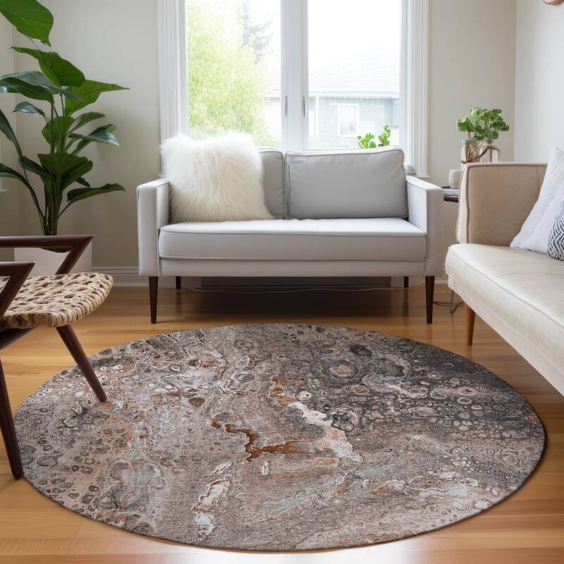 Machine Washable Indoor/ Outdoor Chantille Modern Abstract Rug - Terracotta - 8' x 8'