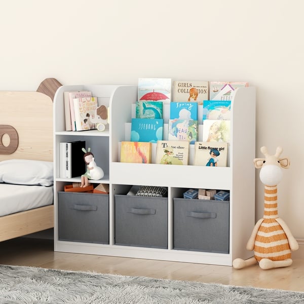 slide 2 of 9, Multifunctional Kids Bookcase with 3 Collapsible Fabric Drawers White