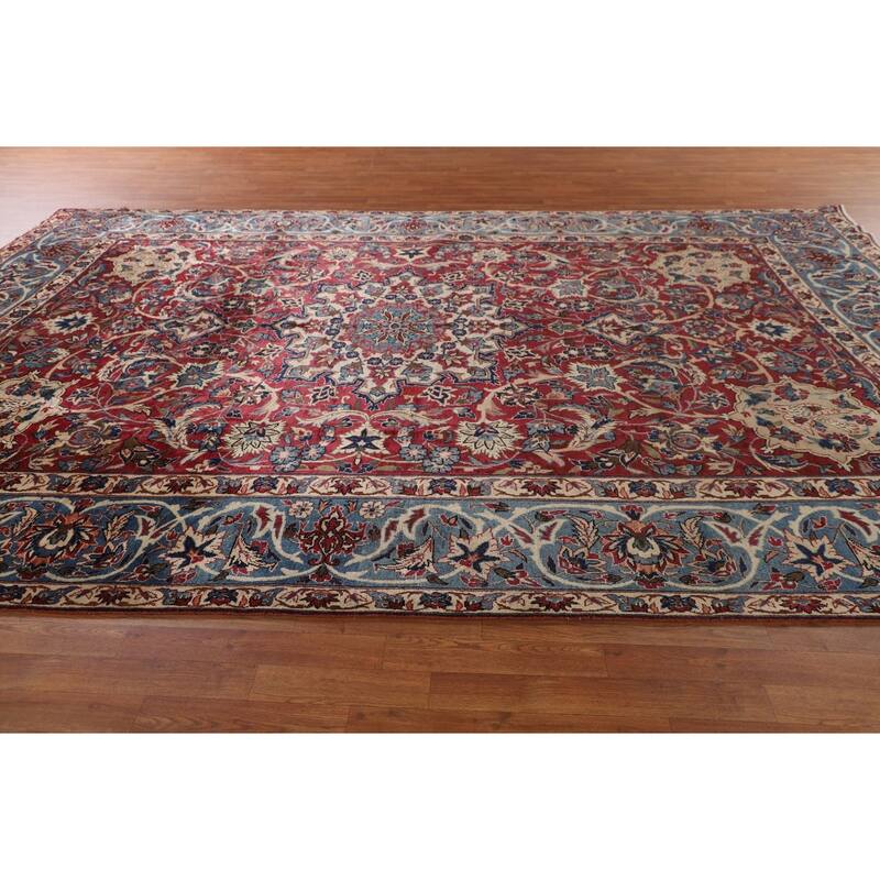 Vegetable Dye Isfahan Persian Antique Area Rug Handmade Wool Carpet - 9'2"x 13'8"