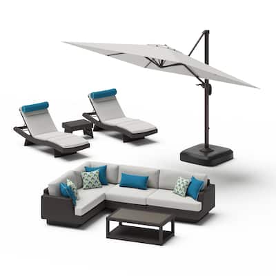 Portofino Comfort 9 Piece Sunbrella Outdoor Patio Sectional Seating & Dining Set With Umbrella