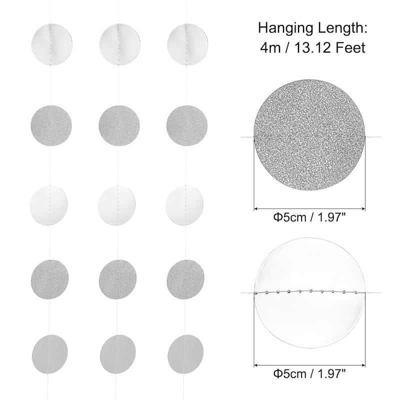 4 Pcs 13 Feet Circle Dots Garland Party Decorations - Silver