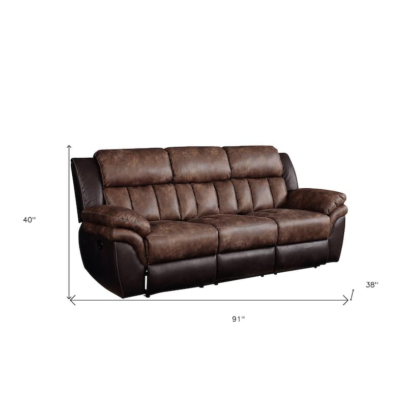 HomeRoots 91" Espresso Microfiber Reclining Sofa With Black Legs - 91