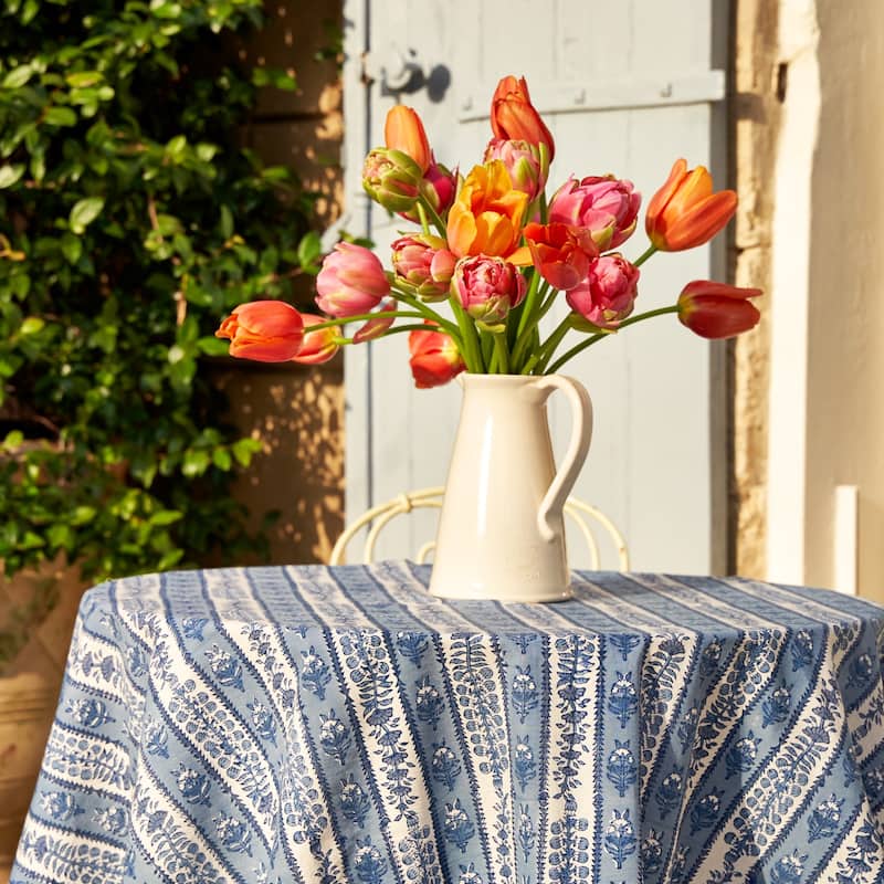 Couleur Nature Provence Avignon Tablecloth - Blue/Marine - 90" x 90" - 90" x 90"