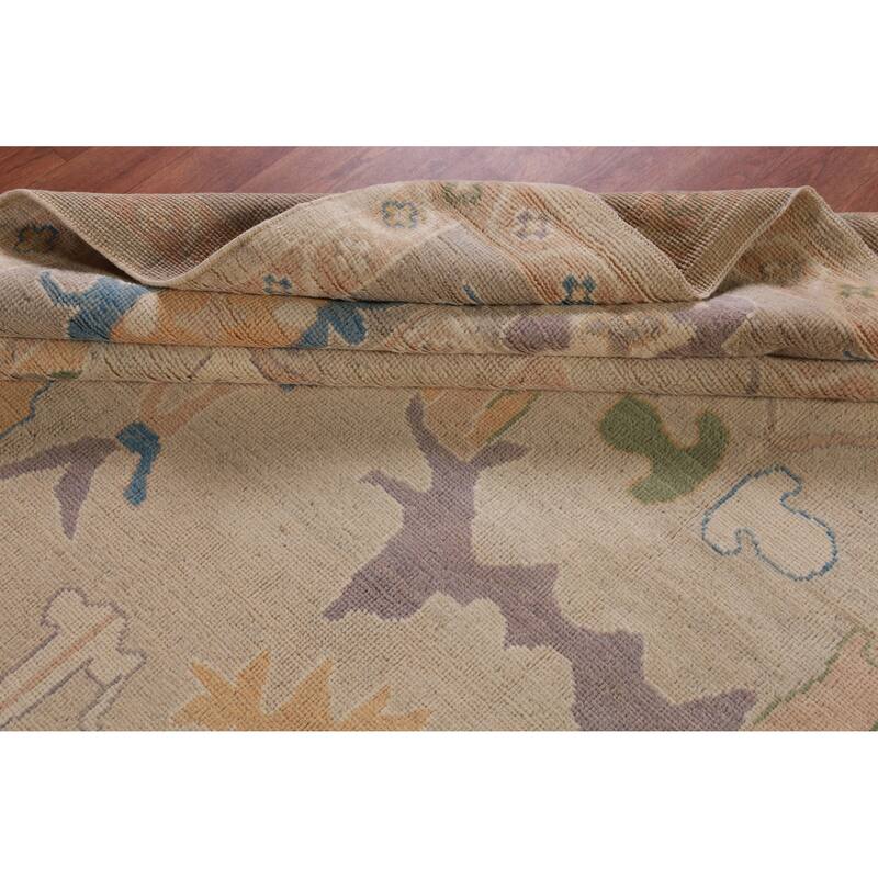 Hand Knotted Oriental 100% Wool Carpet Transitional All-Over Beige & Ivories Oushak Area Rug - 12' 3'' X 9' 4''