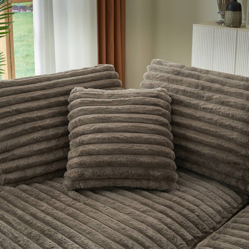 L-Shape Modular Sectional Sofa with Curved Chaise Lounge, Oversized Corduroy Upholstered Sofa, Full Compressed Deep Seat Sofa