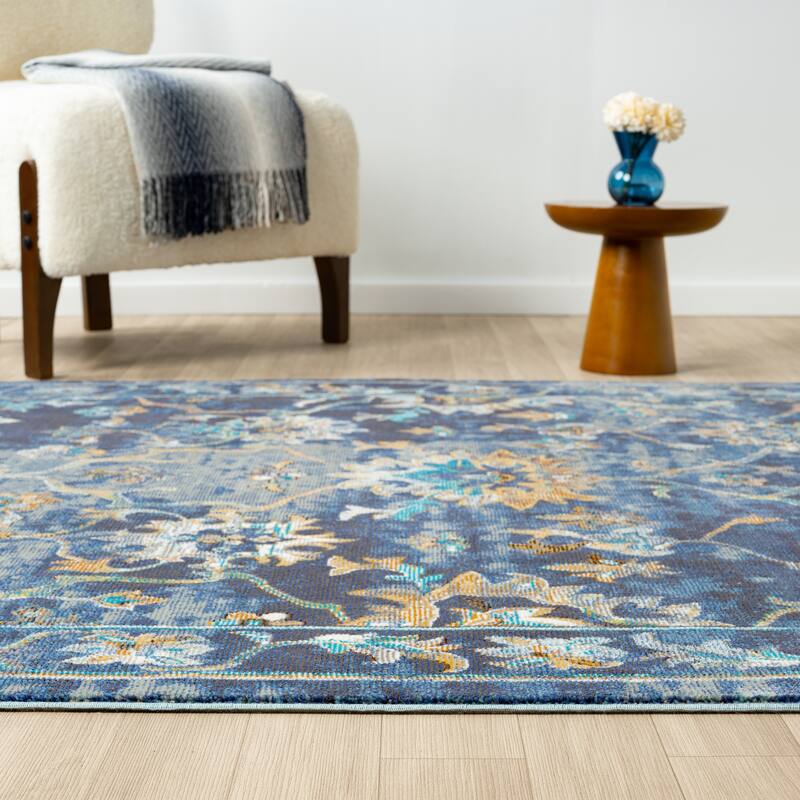 Gaia Traditional Floral Bordered Performance Indoor Area Rug by Sevita