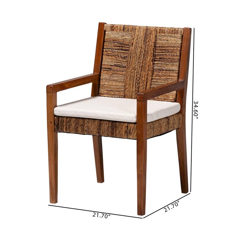 Chabela Handwoven Seagrass Dining Chair Set of 2- Solid Mango Wood Frame with Woven Seat and Backrest, Brown