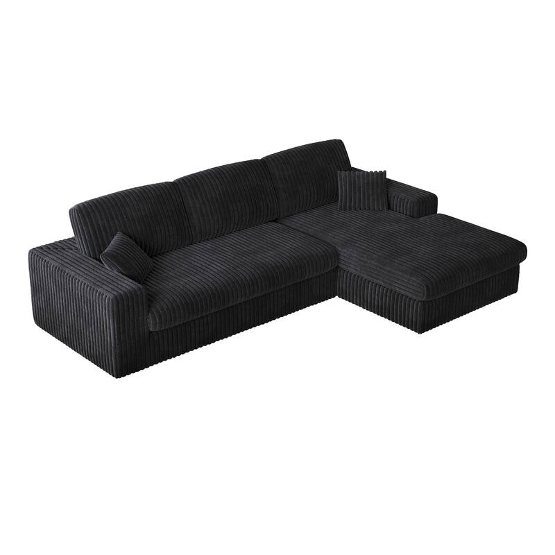 L-Shaped Sectional Sofa with Chaise Lounge, Corduroy Modular Foam Sofa, Upholstered Sofa with 2 Cushion & 2 Throw Pillows