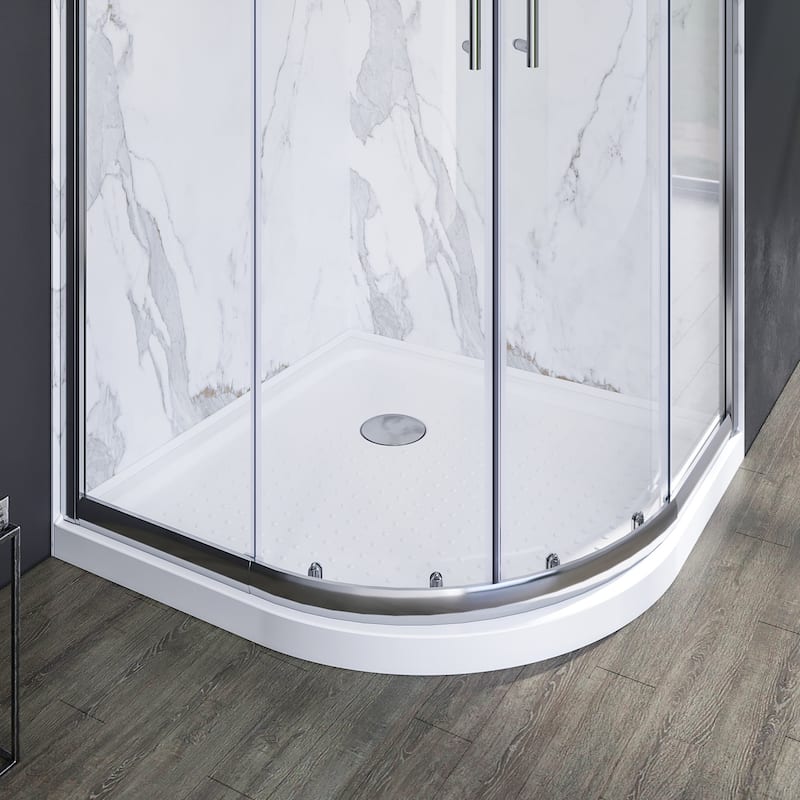 Elegant Curved Shower Base in White Corner Drain Quadrant Anti-slip Acrylic Shower Pan 38 in. W x 38 in. D x 3 in. H - 38" x 38" - 38" x 38" - White