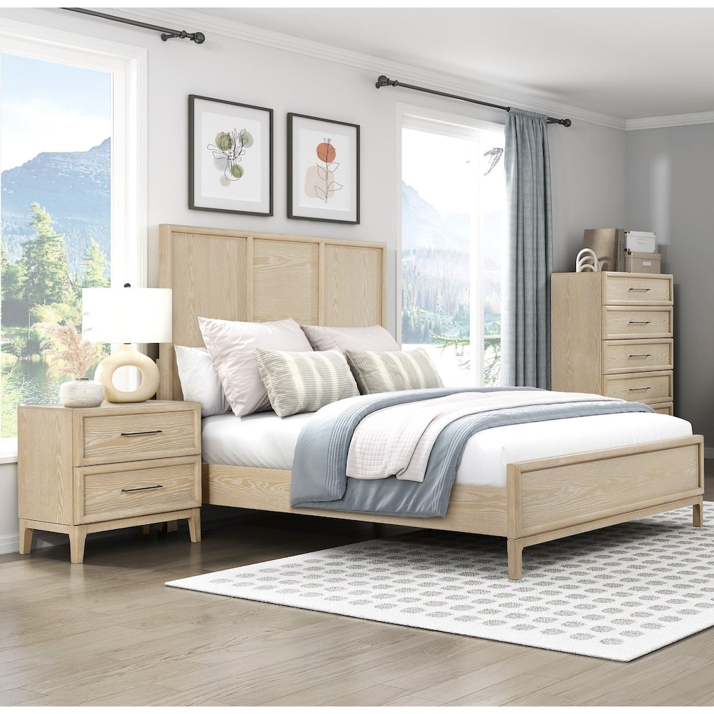 3-Pieces Bedroom Furniture Light Brown Durable Bed Chest Nightstand