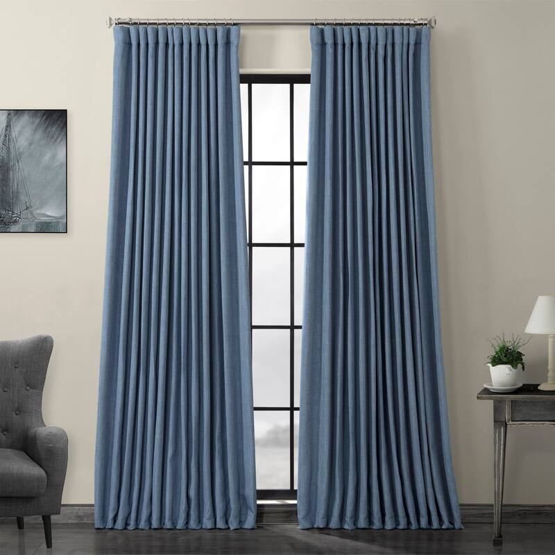 Exclusive Fabrics Faux Linen Extra Wide Room Darkening Curtain Panel - 100 X 120 - Denim