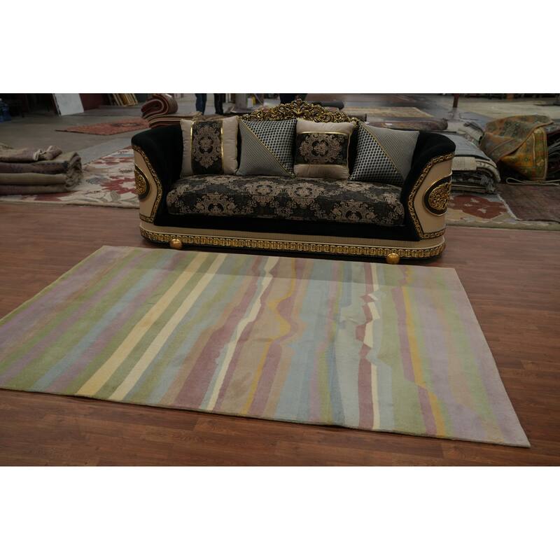 Hand-knotted Tribal Wool Multi-Colored Abstract Oriental Area Rug - 9' 0'' X 5' 11''