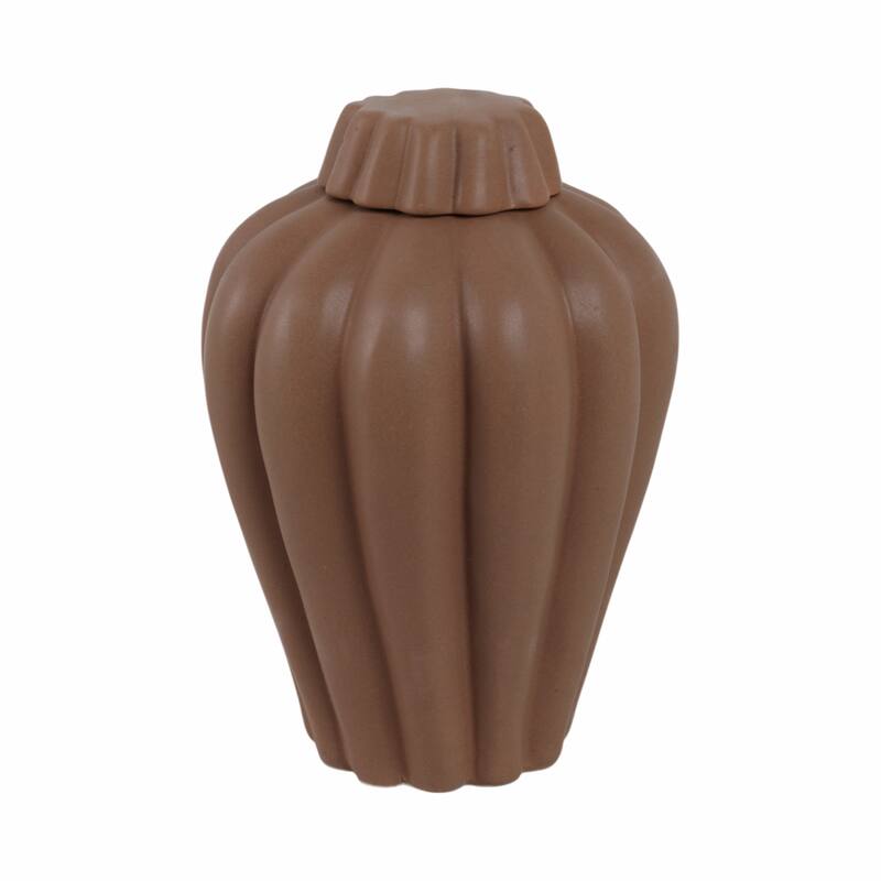 Stoneware Decorative Jar with Lid Fluted Sculpted Silhouette Style