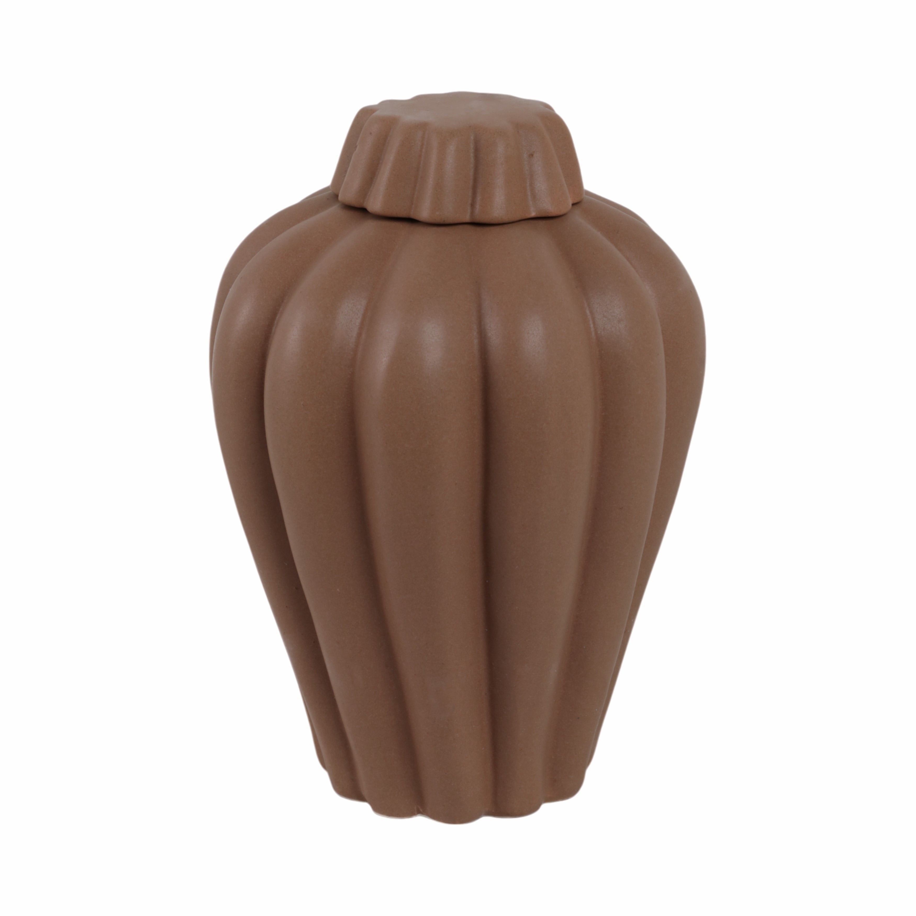 Stoneware Decorative Jar with Lid Fluted Sculpted Silhouette Style